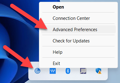 Citrix workspace Advanced Preferences highlighted on menu.