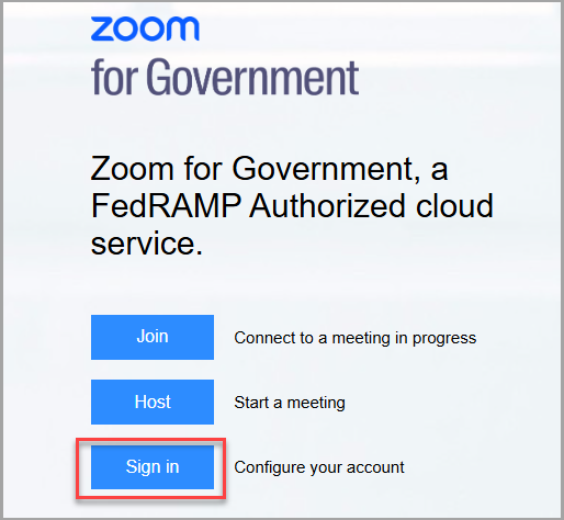 Zoom for Government Sign in page.