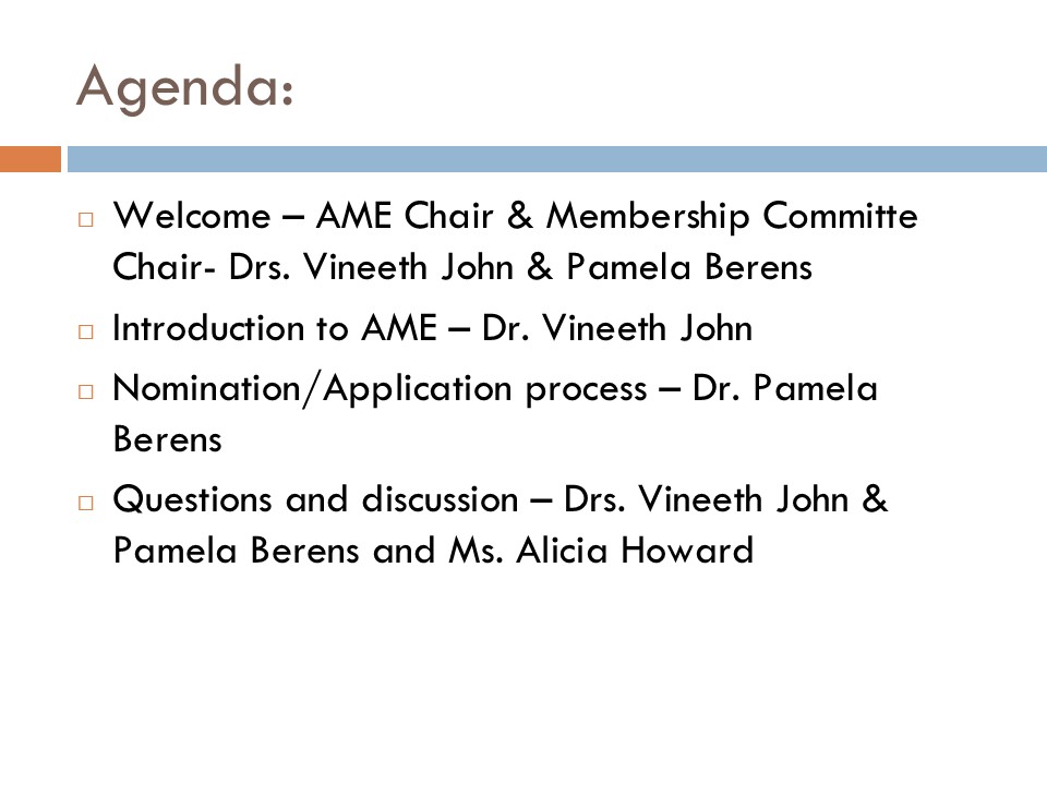 Academy of Master Educators open house slide.