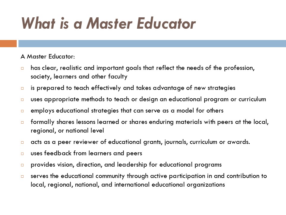 Academy of Master Educators open house slide.