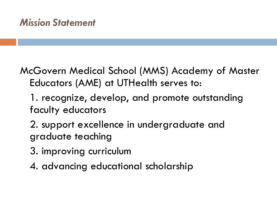 Academy of Master Educators open house slide.