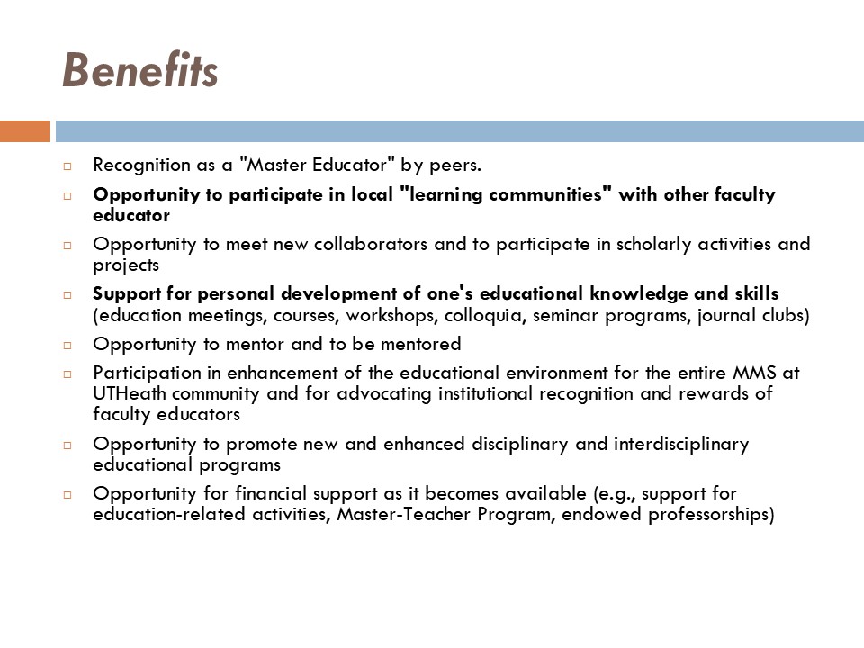 Academy of Master Educators open house slide.