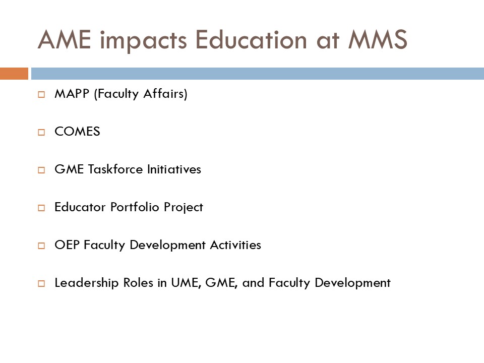 Academy of Master Educators open house slide.