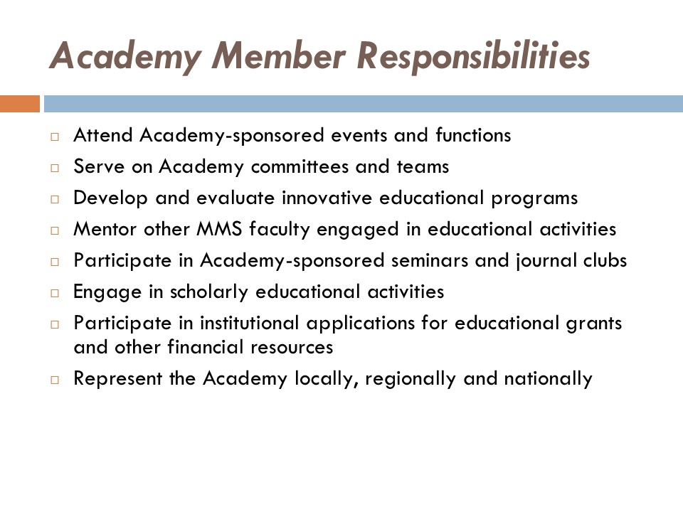 Academy of Master Educators open house slide.