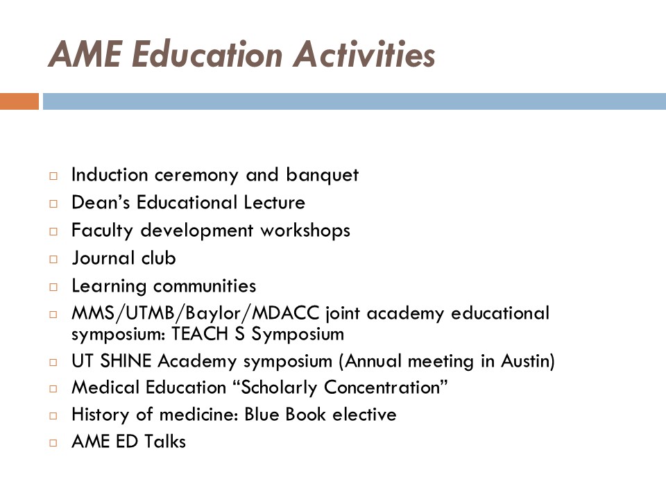 Academy of Master Educators open house slide.