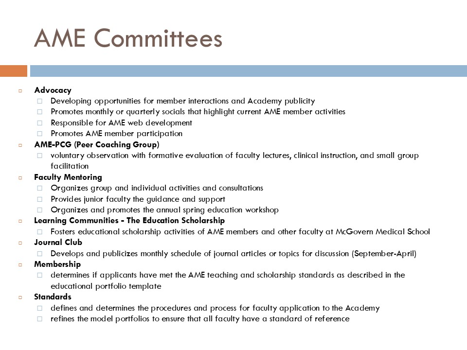 Academy of Master Educators open house slide.