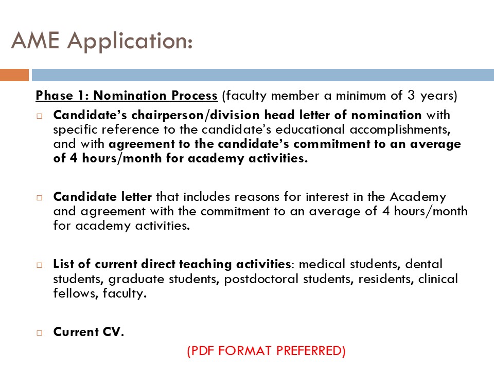 Academy of Master Educators open house slide.