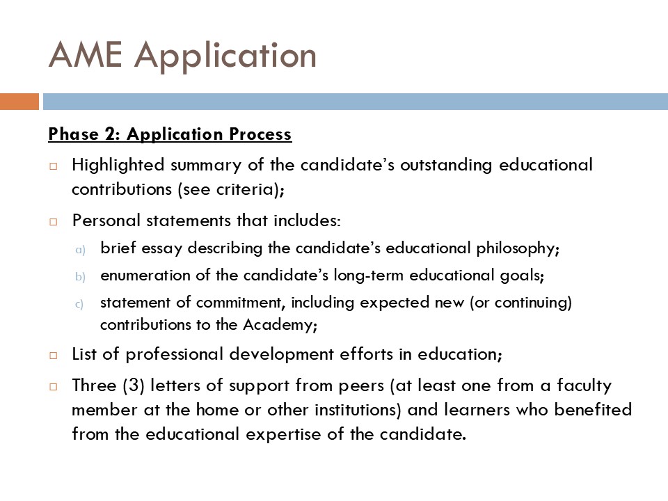 Academy of Master Educators open house slide.