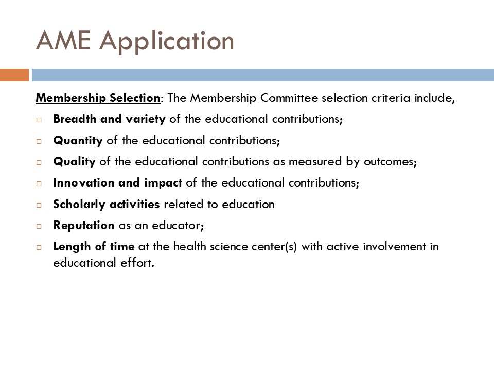 Academy of Master Educators open house slide.