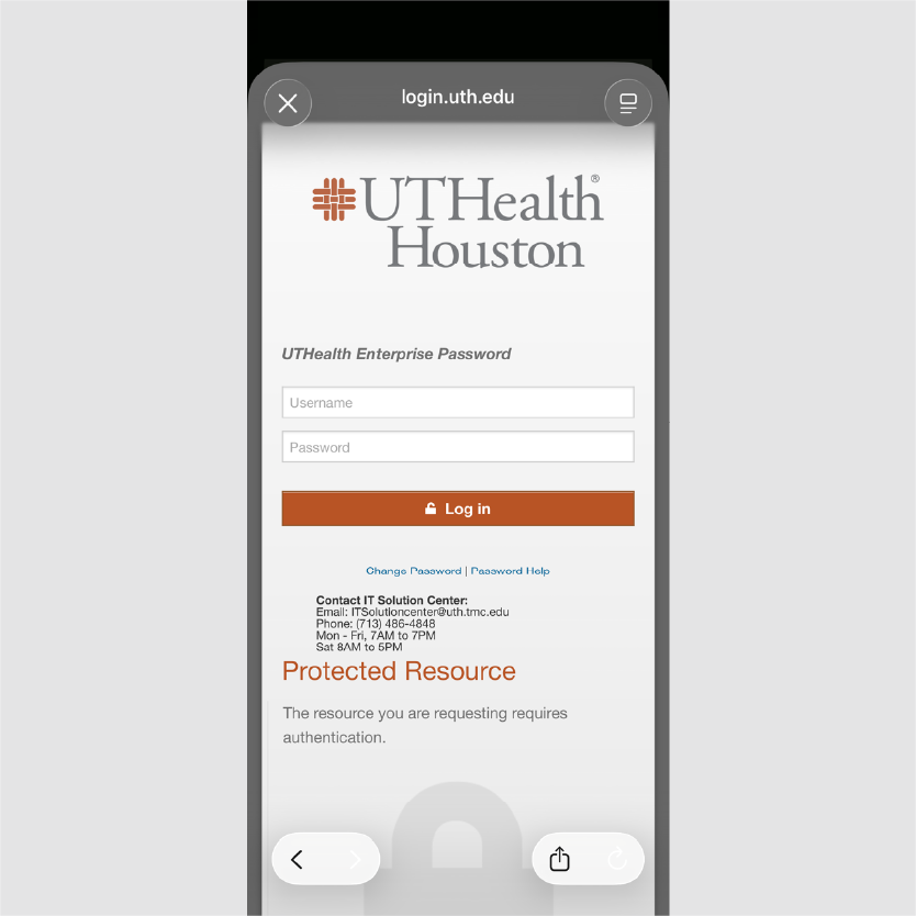 UTHealth Enterprise sign-in page with username and password fields.