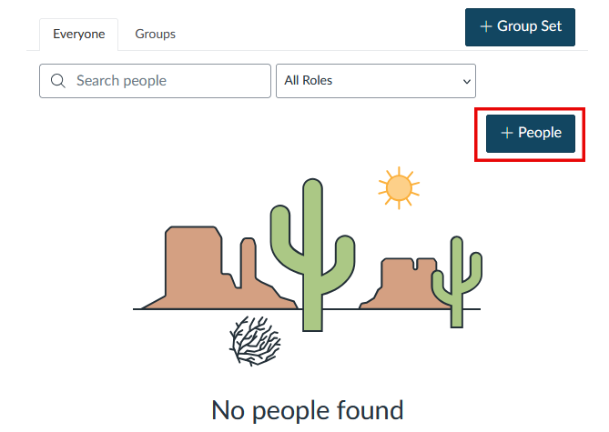 People page in Canvas showing the + People button highlighted in the upper-right corner.