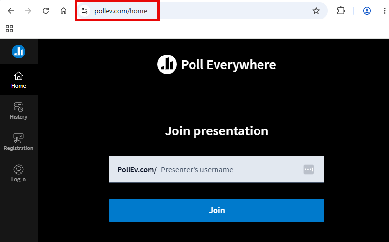 pollev.com URL highlighted in browser window