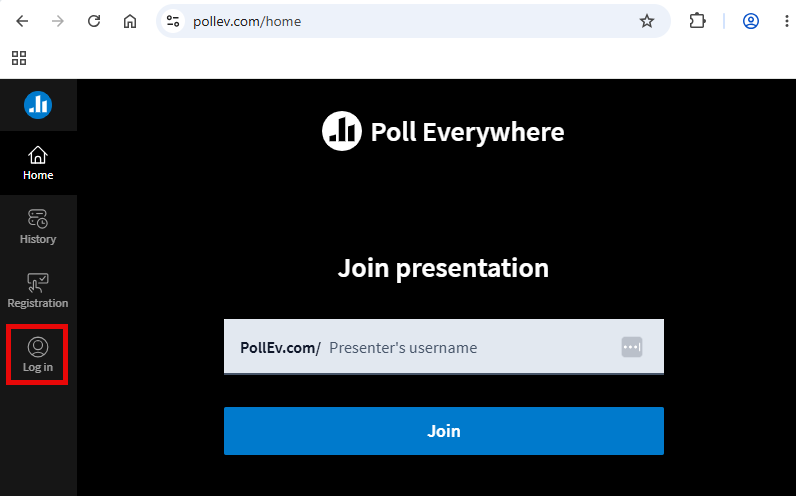 Login Button highlighted in the left panel navigation