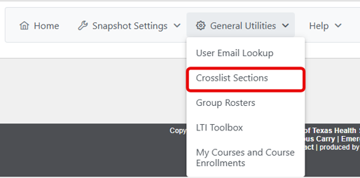 Location of the Crosslist Sections choice on the dropdown menu.