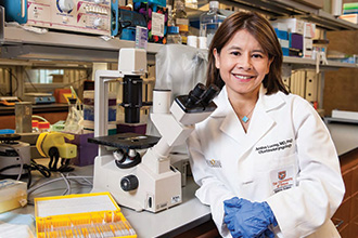 Amber Luong, MD, PhD, in research facility
