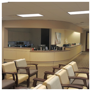 front desk and waiting area in the clinic