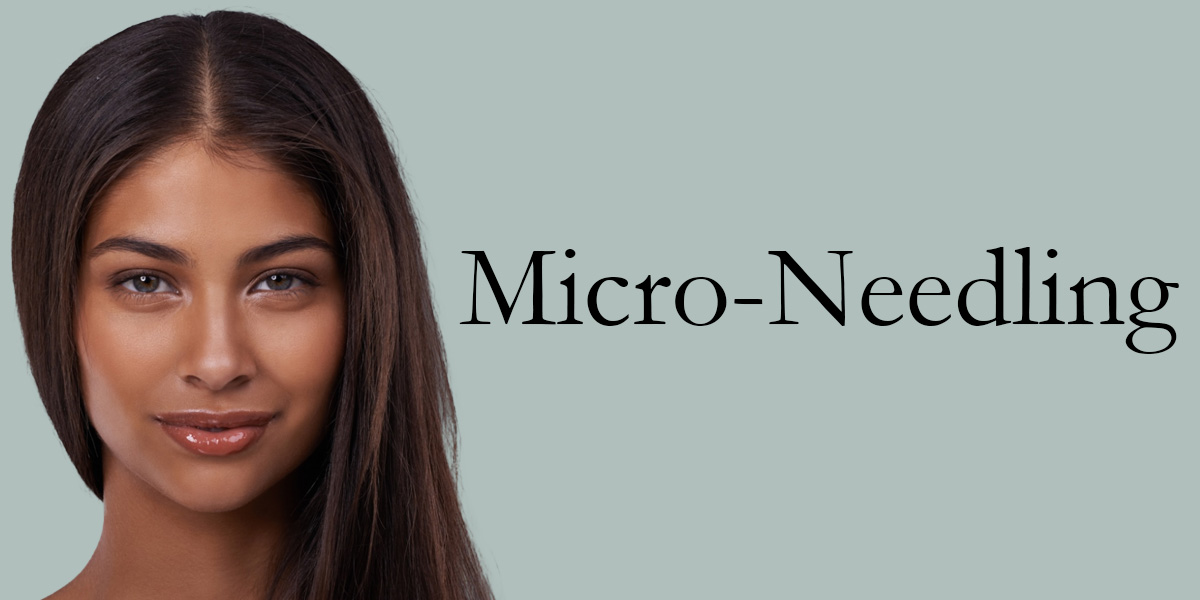 dark haired woman next to the words Micro-Needling