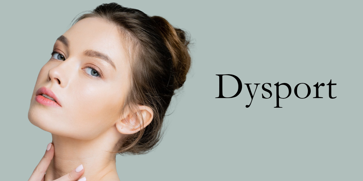 woman touching her neck next to the word Dysport