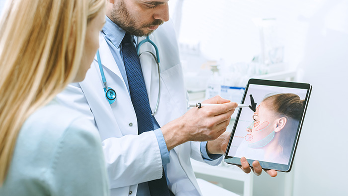 Facelift consultation showing recovery zones – Texas Center for Facial Plastic Surgery
