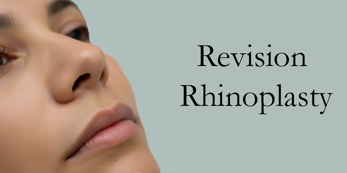 profile of a woman's face focusing on the nose and the words revision rhinoplasty