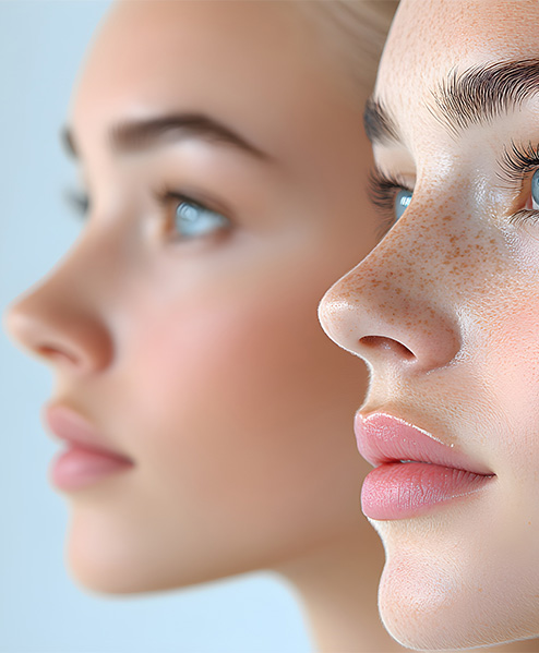 Side profile of two women showing refined nasal contours after functional rhinoplasty at Texas Center for Facial Plastic Surgery