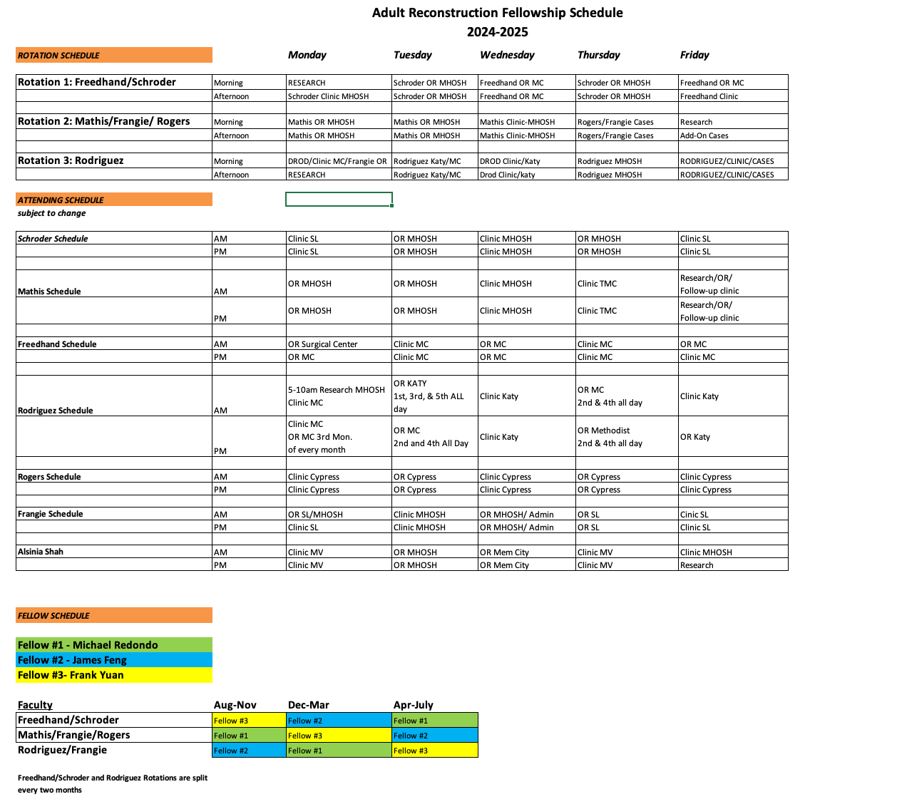 24 Schedule for Adult Recon