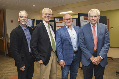 From left: William McGarvey, MD; Andrew Burgess, MD; Walt Lowe, MD; Jim Kellam, MD. Orthopaedic Surgery Research Day June 14, 2024.