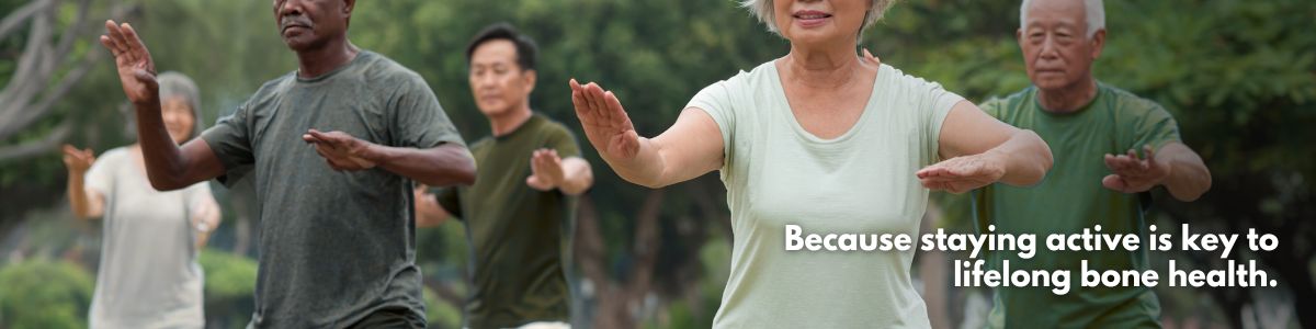 active adults in the park practicing tai chi for bone health