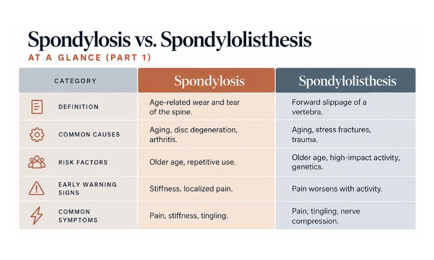 Spondylosis vs. Spondylolisthesis Infographic