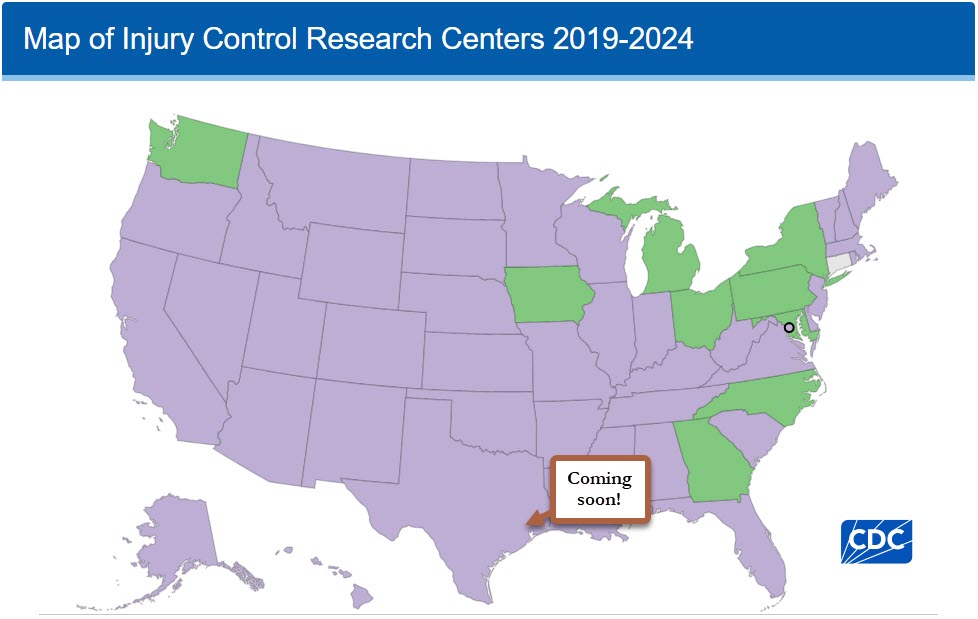 Map of current CDC Injury Ctr locations