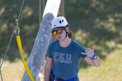 Camper on zip line