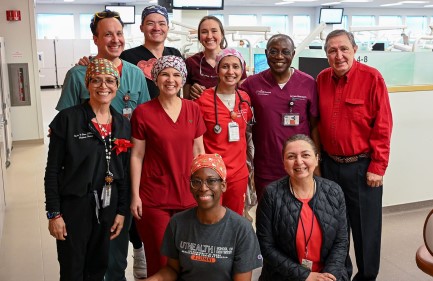 Health care professionals wearing red