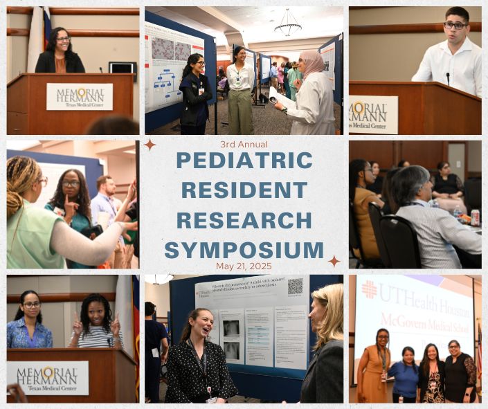 collage of people presenting, looking at research posters, posing, smiling