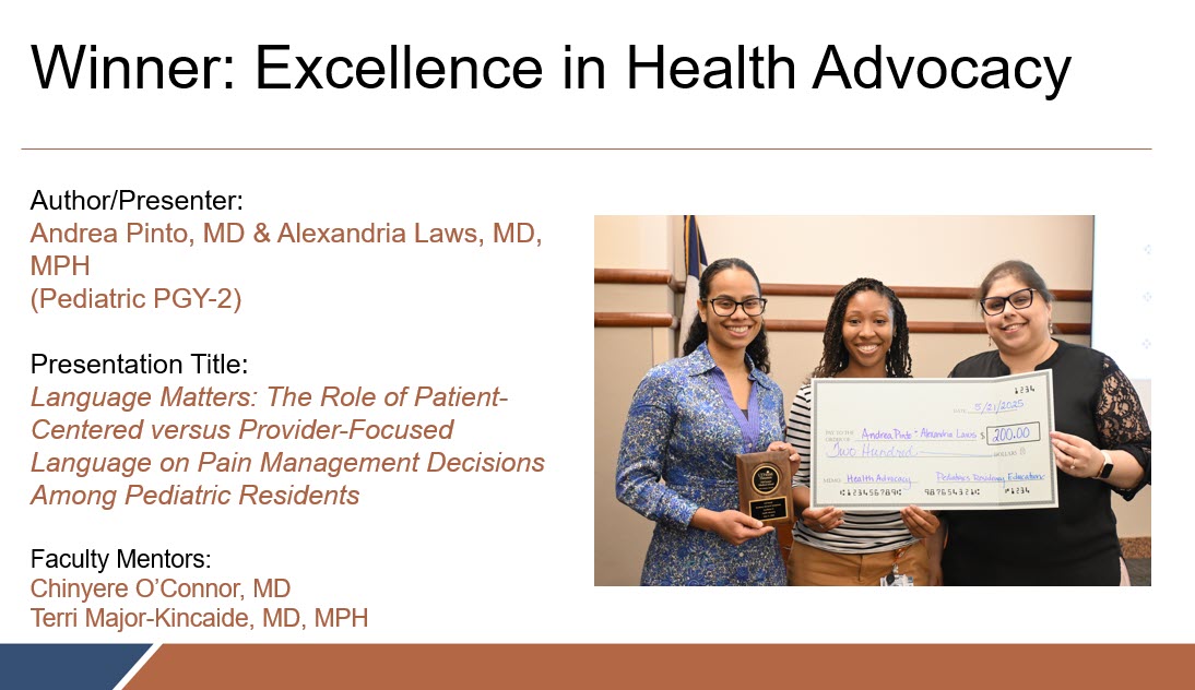 Card with details about award and photo