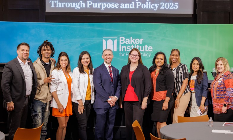 Group of people in front of backdrop