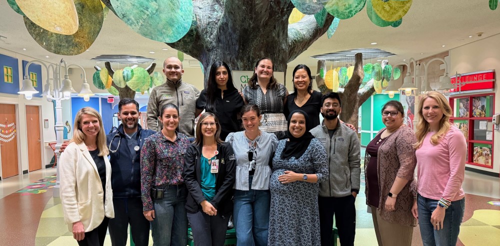 Group of doctors in hospital lobby