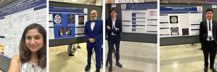 Collage of trainees standing in front of their research posters