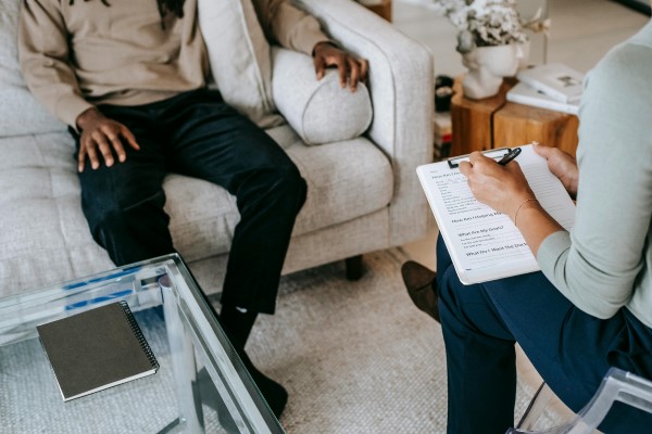 Counselor talking to client