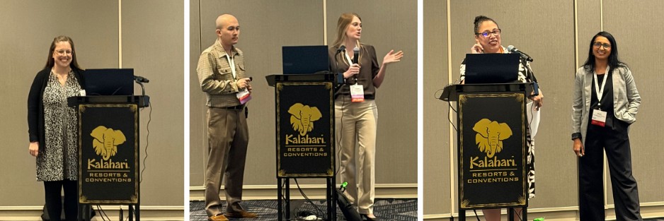 Collage of experts presenting at podium