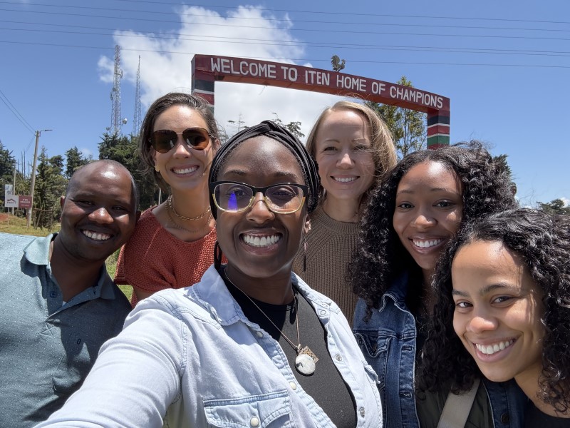 Six people taking a selfie