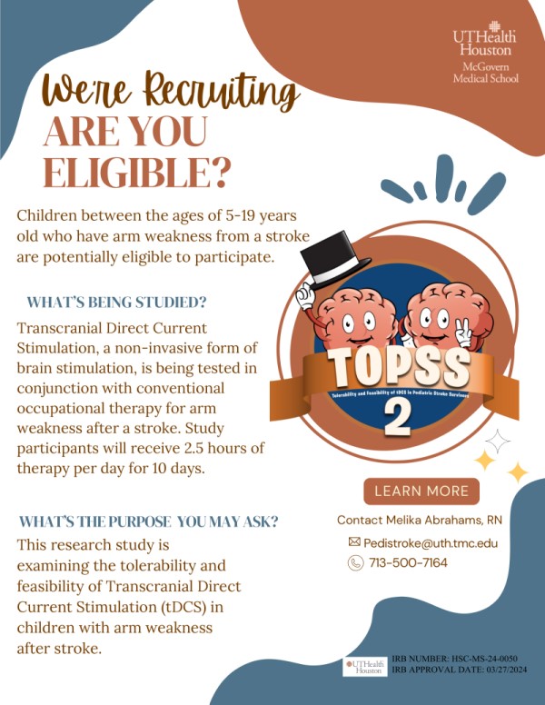 Recruitment flyer with verbiage and smiling cartoon brains logo