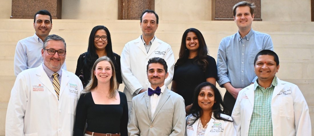 Group of doctors on marble steps