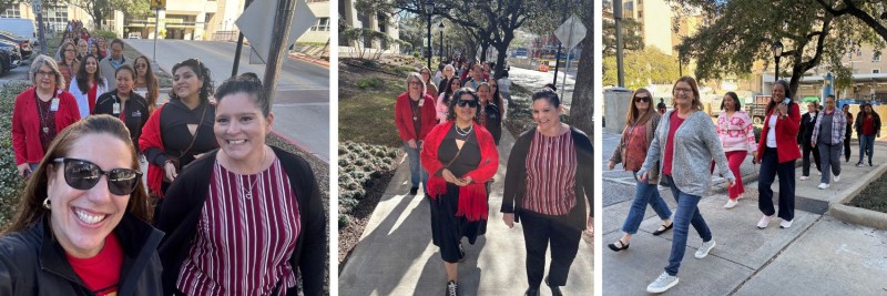 Collage of people walking outdoors
