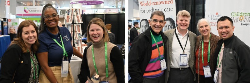 Collage of small groups of people smiling at conference