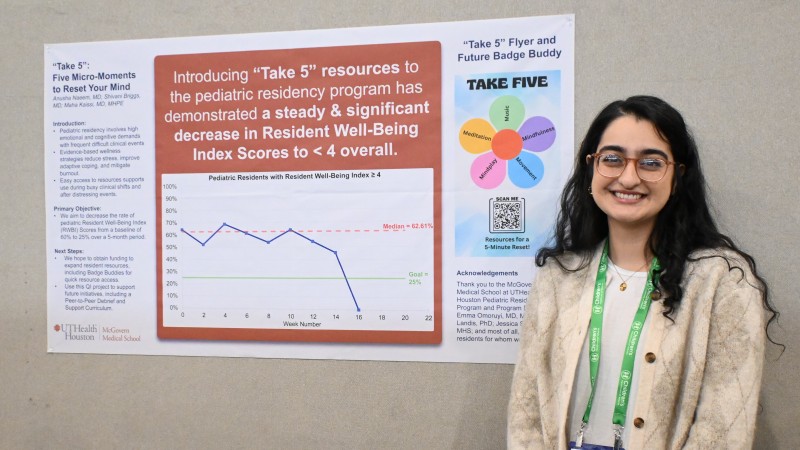 Dr. Naeem stands in front of research poster