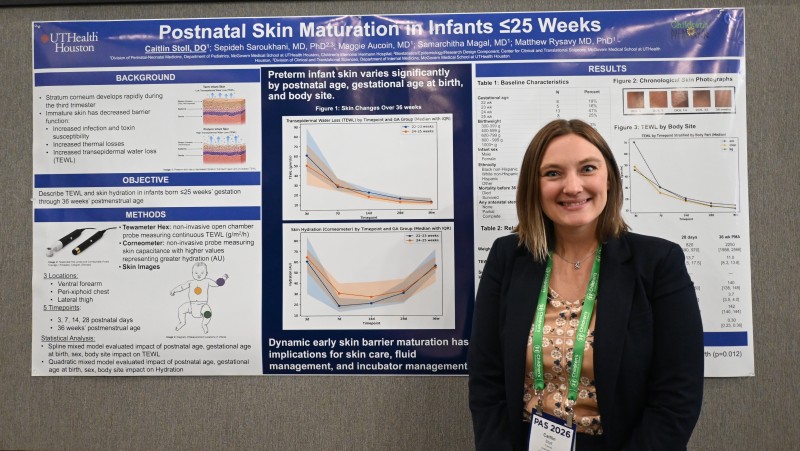 Dr. Stoll stands in front of research poster