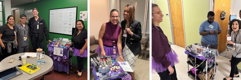 Collage of people making purchase from the snack cart