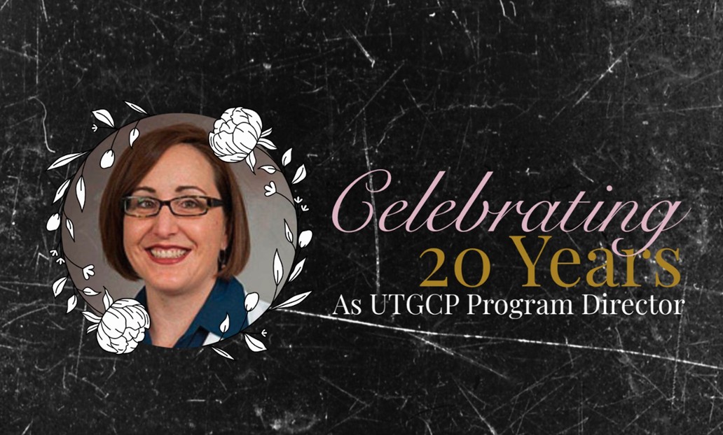 Graphic with headshot of Claire Singletary and "Celebrating 20 Years"