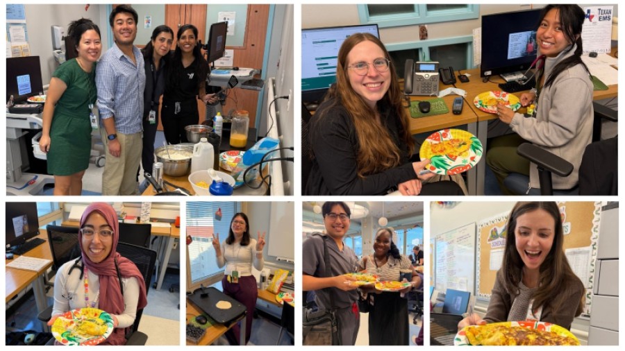 Collage of people making and eating breakfast