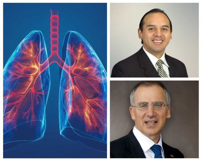 Collage of lungs and headshot of Dr. Mosquera and Dr. Colasurdo